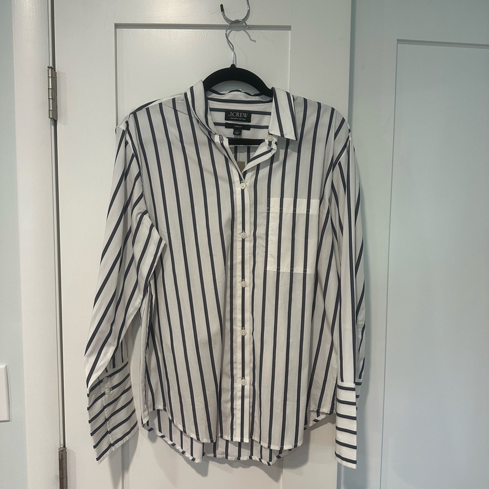 J. Crew Women’s Navy and White Striped Button Down Shirt